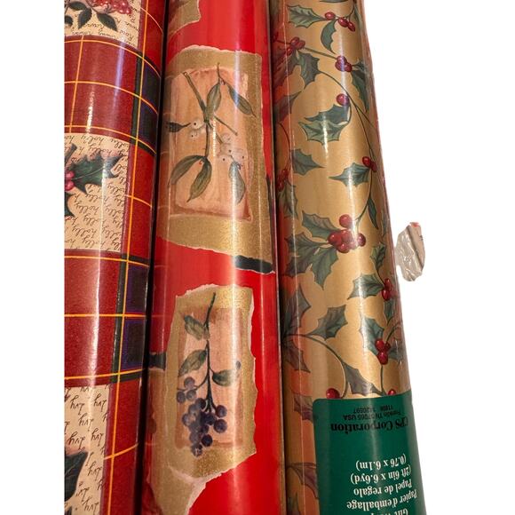 3 Rolls Y2K Vtg Christmas Wrapping Paper 50 sqft Rolls w/ Gift Tags New - Picture 3 of 4